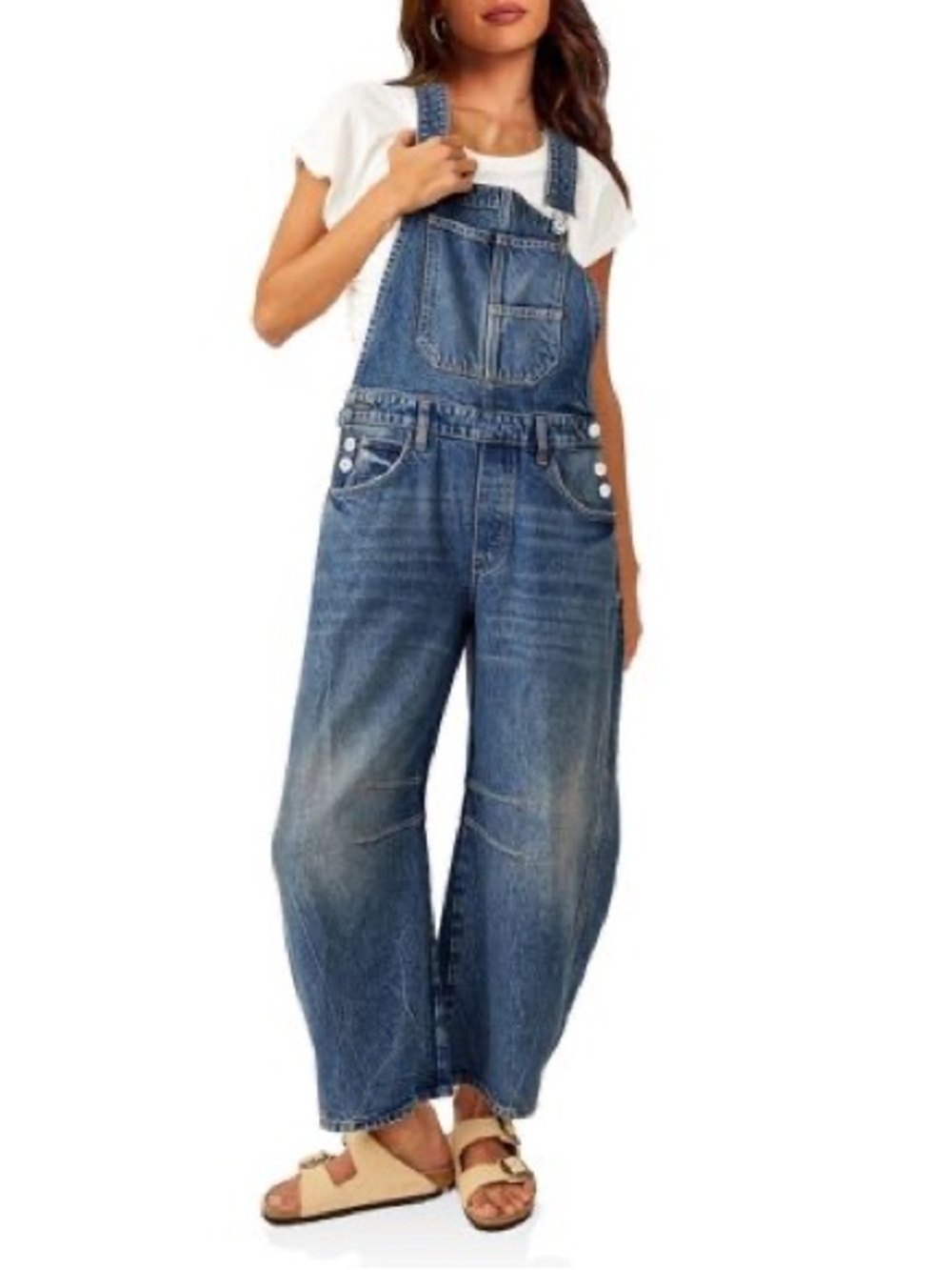 Relaxed Wide-Leg Denim Overalls for Women - Blue